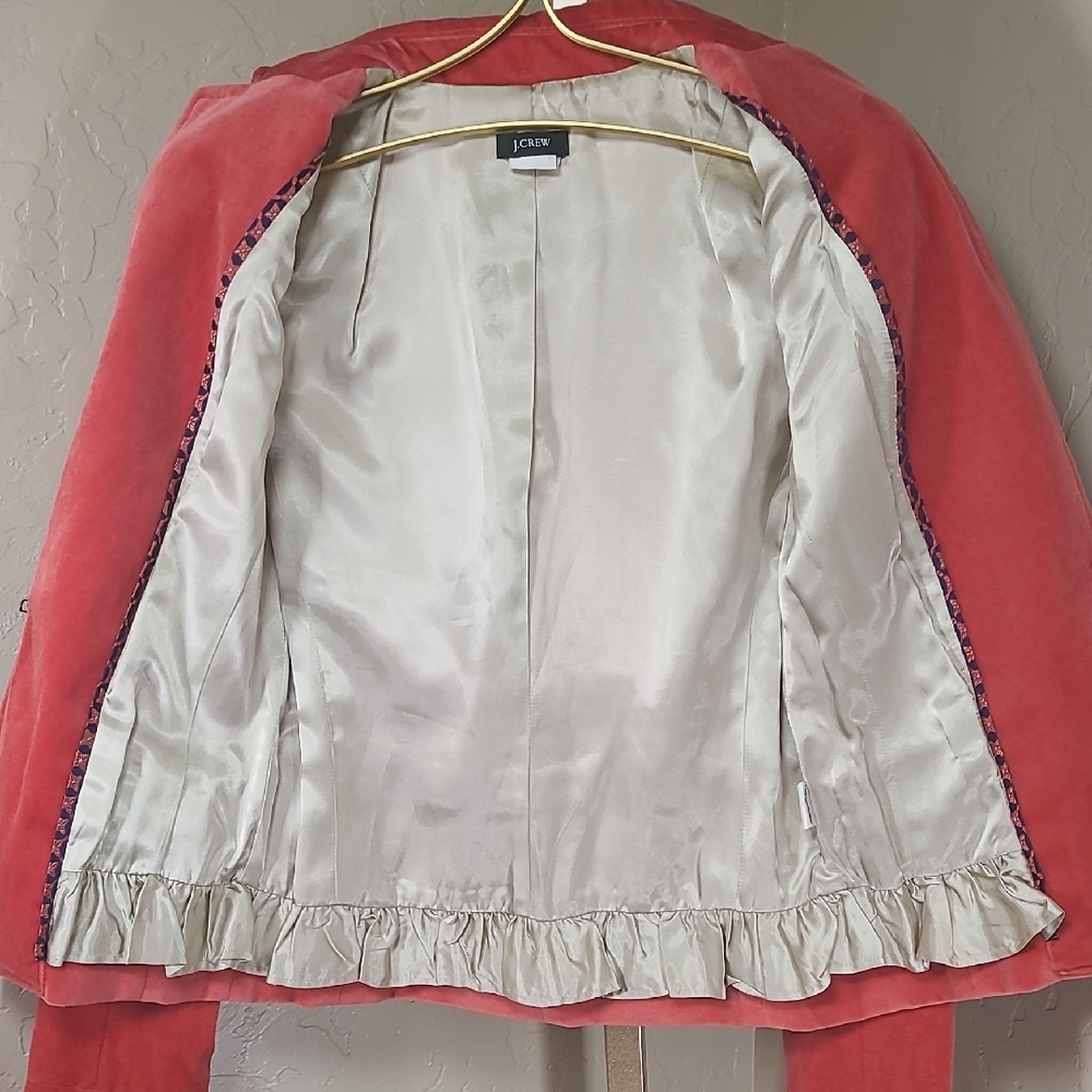 J. Crew 2008 Women's Velvet Dark Coral Red Blazer 100% Cotton - Picture 6 of 16